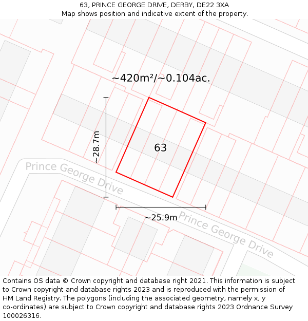 63, PRINCE GEORGE DRIVE, DERBY, DE22 3XA: Plot and title map