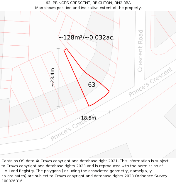 63, PRINCES CRESCENT, BRIGHTON, BN2 3RA: Plot and title map