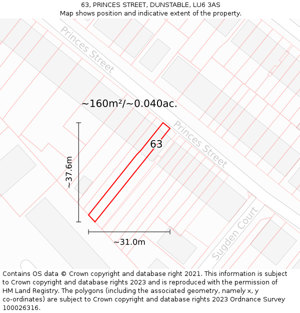 63, PRINCES STREET, DUNSTABLE, LU6 3AS: Plot and title map