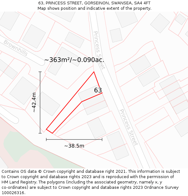 63, PRINCESS STREET, GORSEINON, SWANSEA, SA4 4FT: Plot and title map