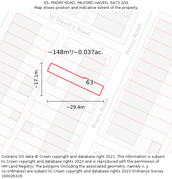 63, PRIORY ROAD, MILFORD HAVEN, SA73 2DX: Plot and title map