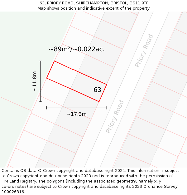63, PRIORY ROAD, SHIREHAMPTON, BRISTOL, BS11 9TF: Plot and title map