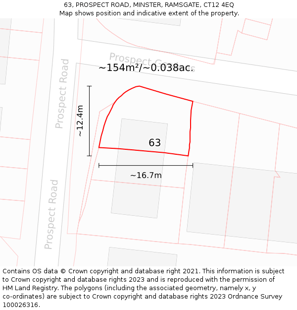 63, PROSPECT ROAD, MINSTER, RAMSGATE, CT12 4EQ: Plot and title map