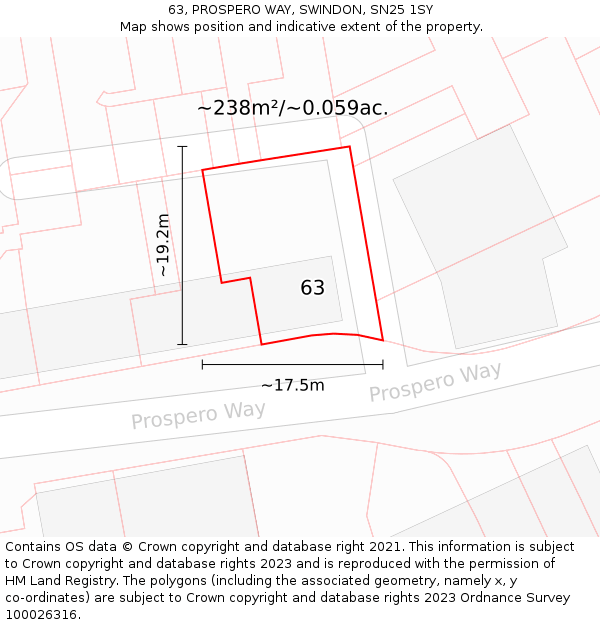 63, PROSPERO WAY, SWINDON, SN25 1SY: Plot and title map