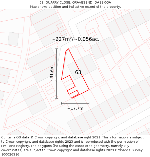 63, QUARRY CLOSE, GRAVESEND, DA11 0GA: Plot and title map
