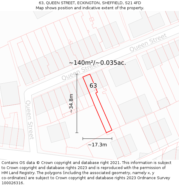 63, QUEEN STREET, ECKINGTON, SHEFFIELD, S21 4FD: Plot and title map