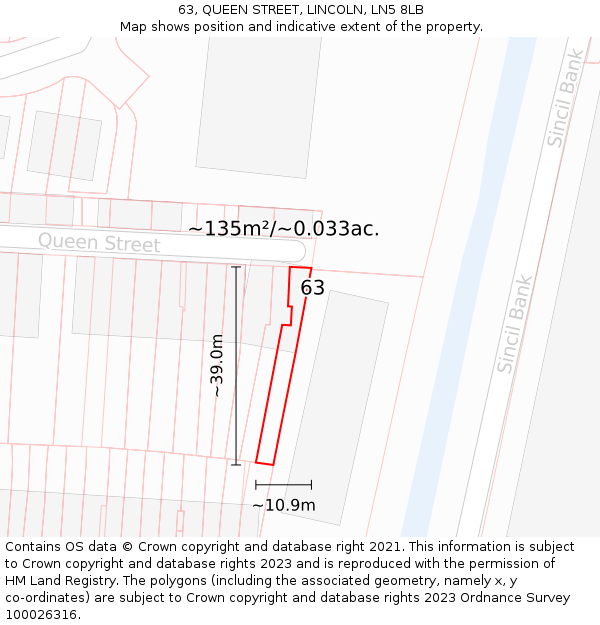 63, QUEEN STREET, LINCOLN, LN5 8LB: Plot and title map