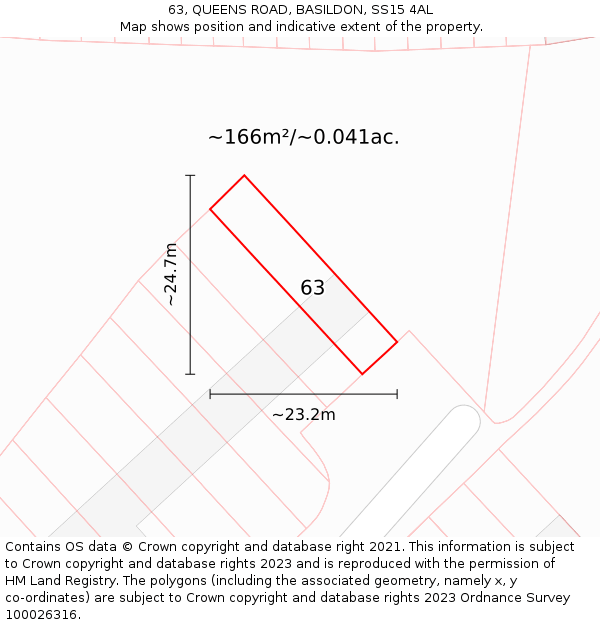 63, QUEENS ROAD, BASILDON, SS15 4AL: Plot and title map