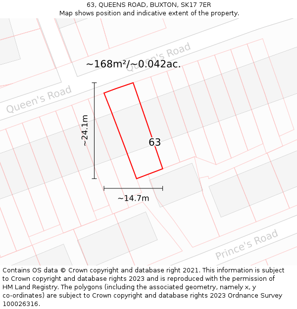 63, QUEENS ROAD, BUXTON, SK17 7ER: Plot and title map