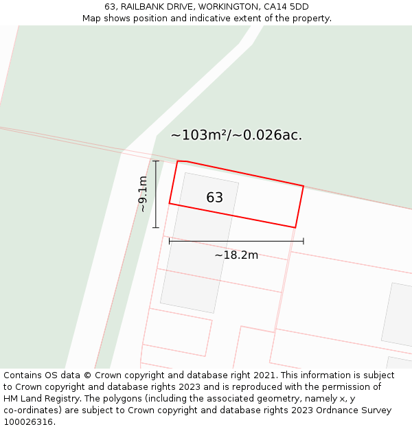 63, RAILBANK DRIVE, WORKINGTON, CA14 5DD: Plot and title map