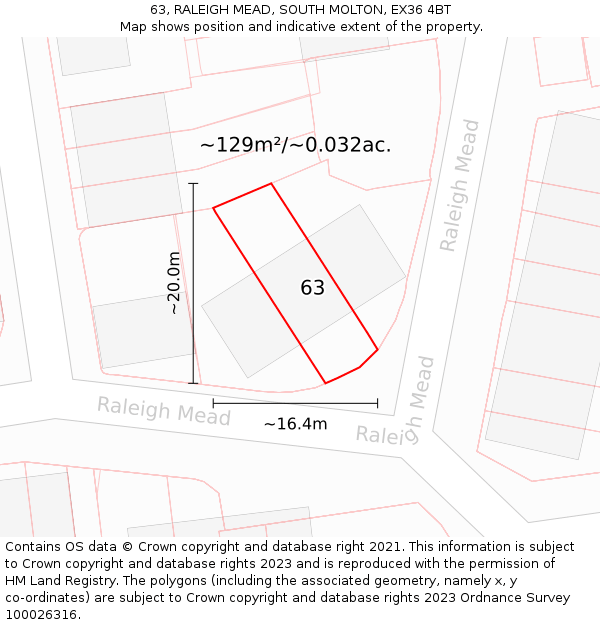 63, RALEIGH MEAD, SOUTH MOLTON, EX36 4BT: Plot and title map