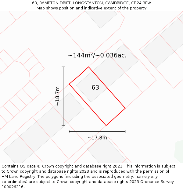 63, RAMPTON DRIFT, LONGSTANTON, CAMBRIDGE, CB24 3EW: Plot and title map