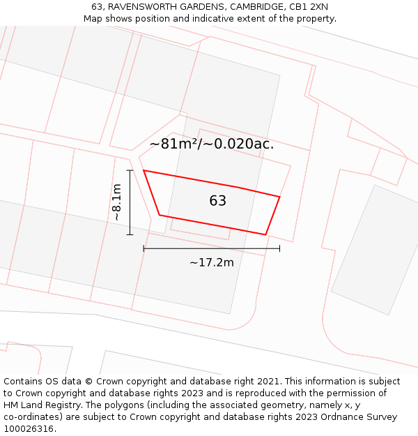 63, RAVENSWORTH GARDENS, CAMBRIDGE, CB1 2XN: Plot and title map