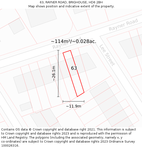 63, RAYNER ROAD, BRIGHOUSE, HD6 2BH: Plot and title map