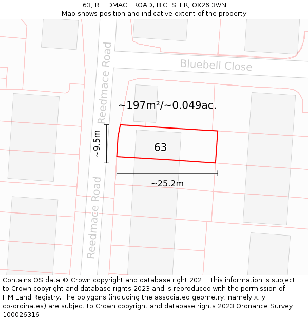 63, REEDMACE ROAD, BICESTER, OX26 3WN: Plot and title map