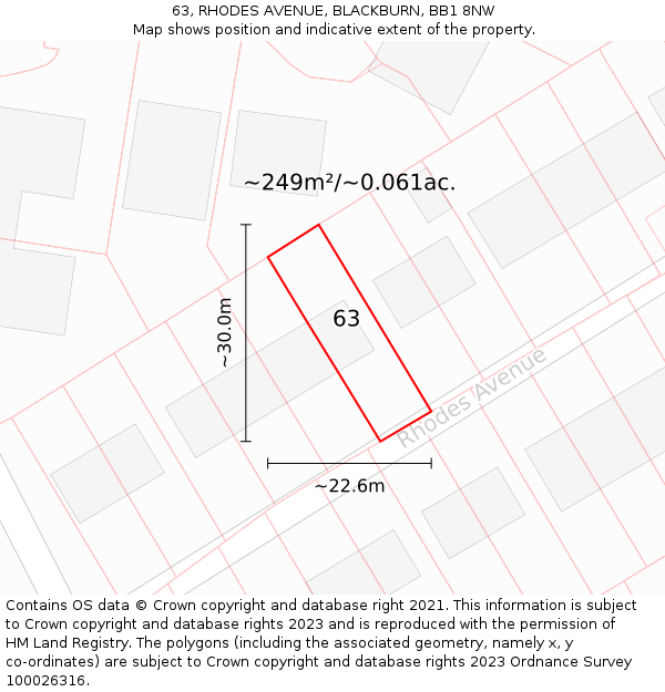 63, RHODES AVENUE, BLACKBURN, BB1 8NW: Plot and title map