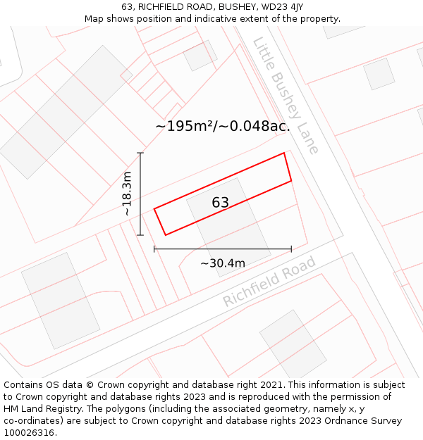 63, RICHFIELD ROAD, BUSHEY, WD23 4JY: Plot and title map