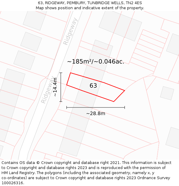 63, RIDGEWAY, PEMBURY, TUNBRIDGE WELLS, TN2 4ES: Plot and title map