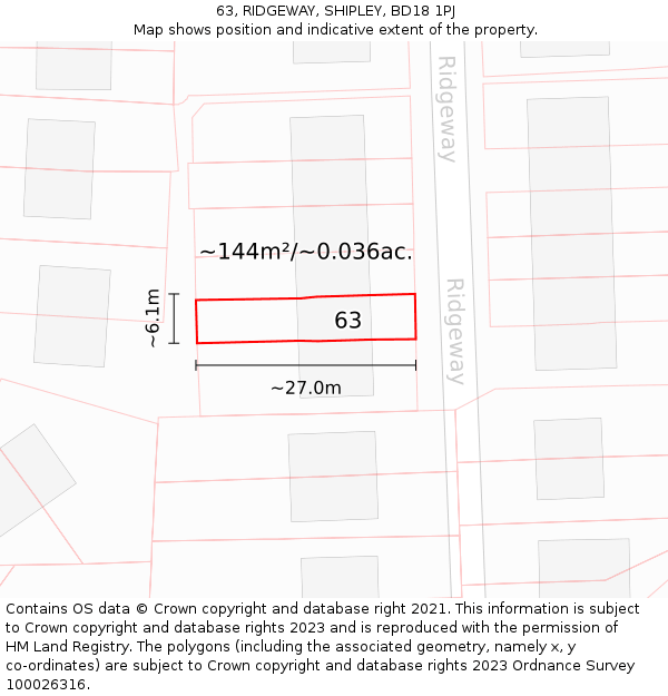 63, RIDGEWAY, SHIPLEY, BD18 1PJ: Plot and title map