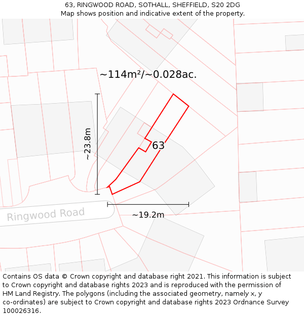 63, RINGWOOD ROAD, SOTHALL, SHEFFIELD, S20 2DG: Plot and title map