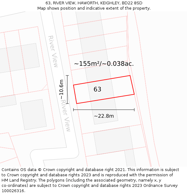 63, RIVER VIEW, HAWORTH, KEIGHLEY, BD22 8SD: Plot and title map