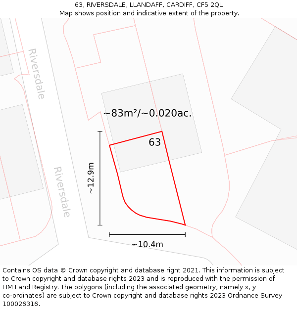63, RIVERSDALE, LLANDAFF, CARDIFF, CF5 2QL: Plot and title map