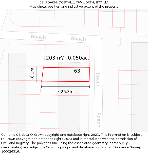 63, ROACH, DOSTHILL, TAMWORTH, B77 1LN: Plot and title map