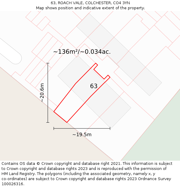 63, ROACH VALE, COLCHESTER, CO4 3YN: Plot and title map