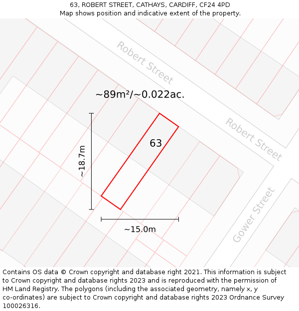 63, ROBERT STREET, CATHAYS, CARDIFF, CF24 4PD: Plot and title map