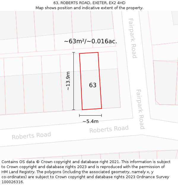 63, ROBERTS ROAD, EXETER, EX2 4HD: Plot and title map