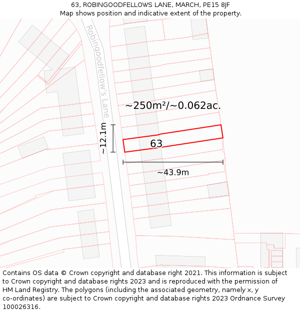 63, ROBINGOODFELLOWS LANE, MARCH, PE15 8JF: Plot and title map