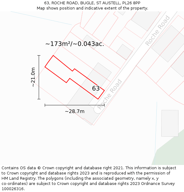 63, ROCHE ROAD, BUGLE, ST AUSTELL, PL26 8PP: Plot and title map