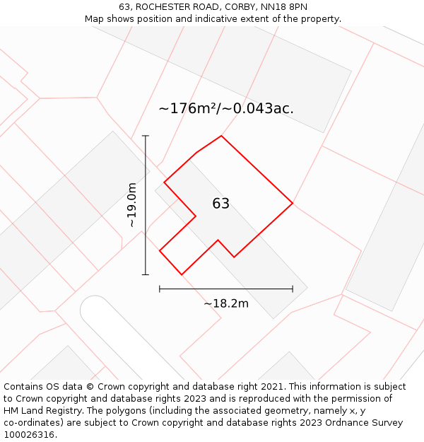 63, ROCHESTER ROAD, CORBY, NN18 8PN: Plot and title map