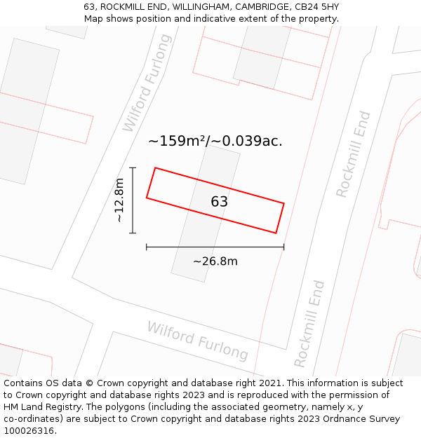 63, ROCKMILL END, WILLINGHAM, CAMBRIDGE, CB24 5HY: Plot and title map