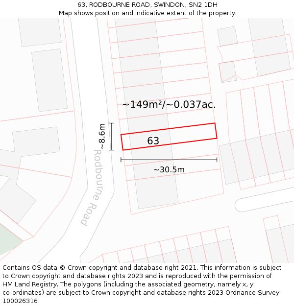 63, RODBOURNE ROAD, SWINDON, SN2 1DH: Plot and title map
