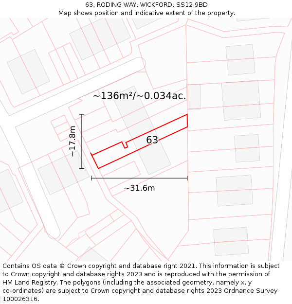 63, RODING WAY, WICKFORD, SS12 9BD: Plot and title map