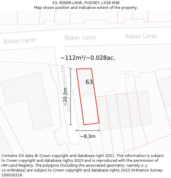 63, ROKER LANE, PUDSEY, LS28 9NB: Plot and title map