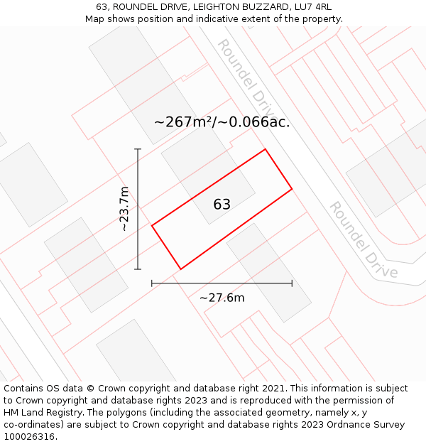 63, ROUNDEL DRIVE, LEIGHTON BUZZARD, LU7 4RL: Plot and title map