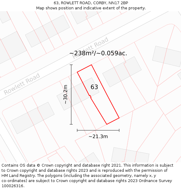 63, ROWLETT ROAD, CORBY, NN17 2BP: Plot and title map