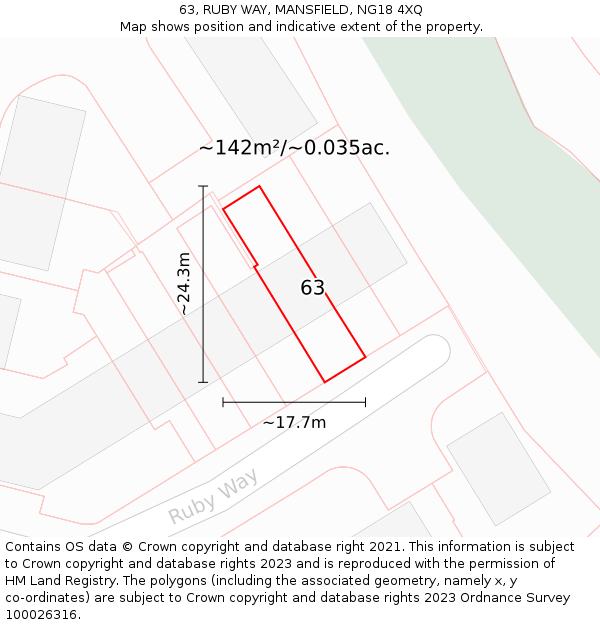 63, RUBY WAY, MANSFIELD, NG18 4XQ: Plot and title map