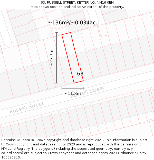 63, RUSSELL STREET, KETTERING, NN16 0EN: Plot and title map