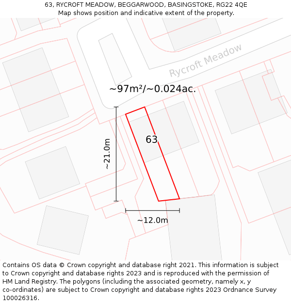 63, RYCROFT MEADOW, BEGGARWOOD, BASINGSTOKE, RG22 4QE: Plot and title map