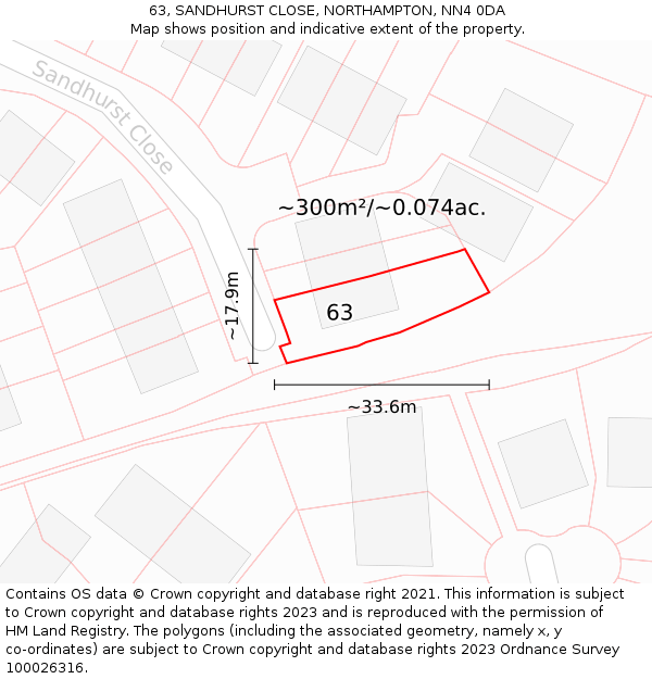 63, SANDHURST CLOSE, NORTHAMPTON, NN4 0DA: Plot and title map