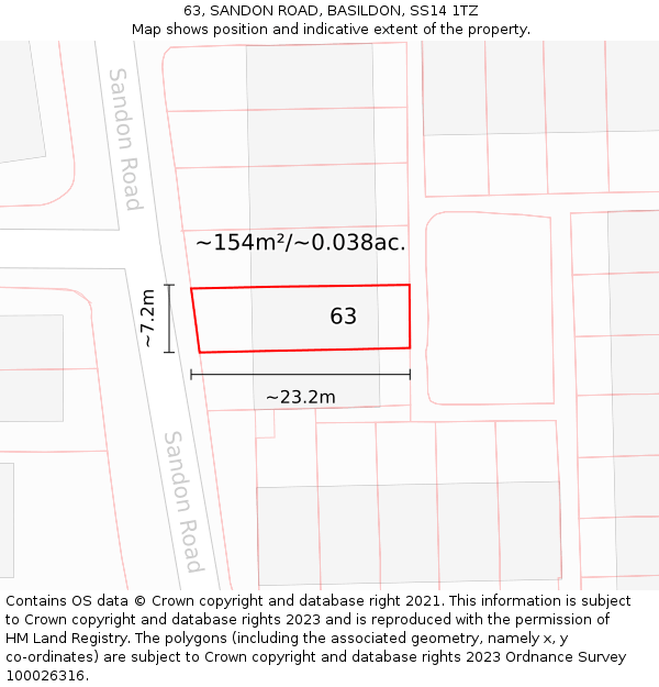 63, SANDON ROAD, BASILDON, SS14 1TZ: Plot and title map