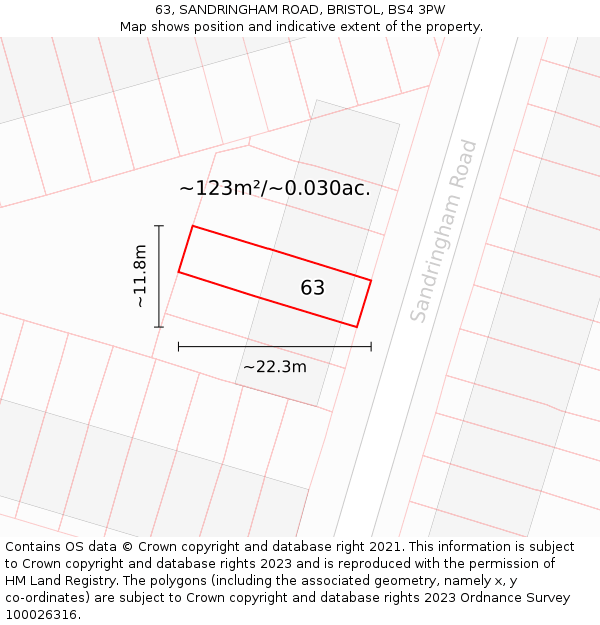 63, SANDRINGHAM ROAD, BRISTOL, BS4 3PW: Plot and title map