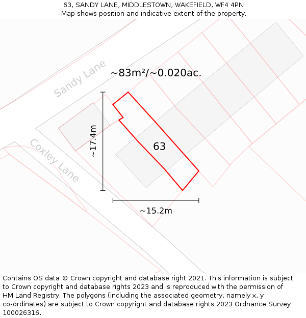 63, SANDY LANE, MIDDLESTOWN, WAKEFIELD, WF4 4PN: Plot and title map