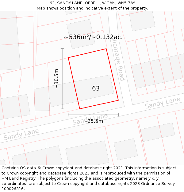 63, SANDY LANE, ORRELL, WIGAN, WN5 7AY: Plot and title map
