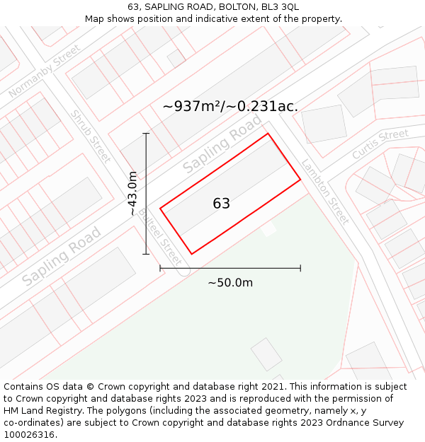 63, SAPLING ROAD, BOLTON, BL3 3QL: Plot and title map