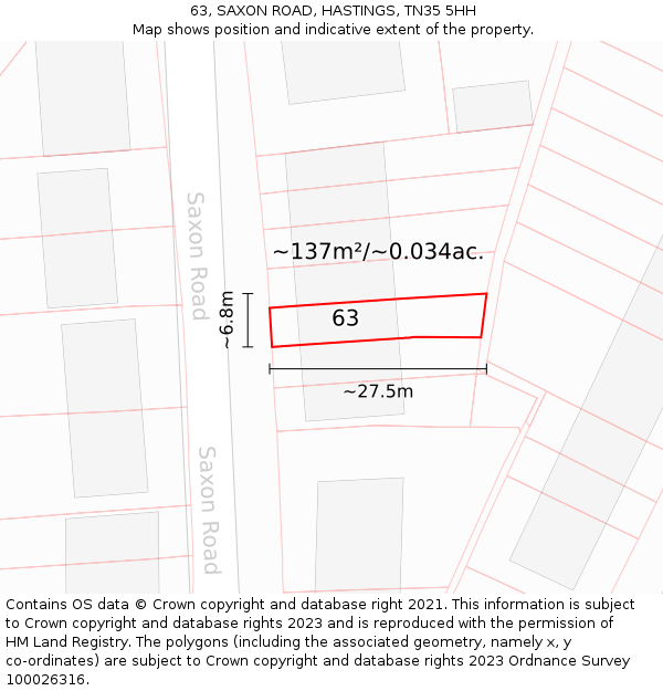 63, SAXON ROAD, HASTINGS, TN35 5HH: Plot and title map