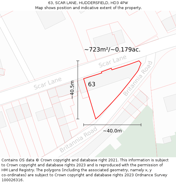 63, SCAR LANE, HUDDERSFIELD, HD3 4PW: Plot and title map